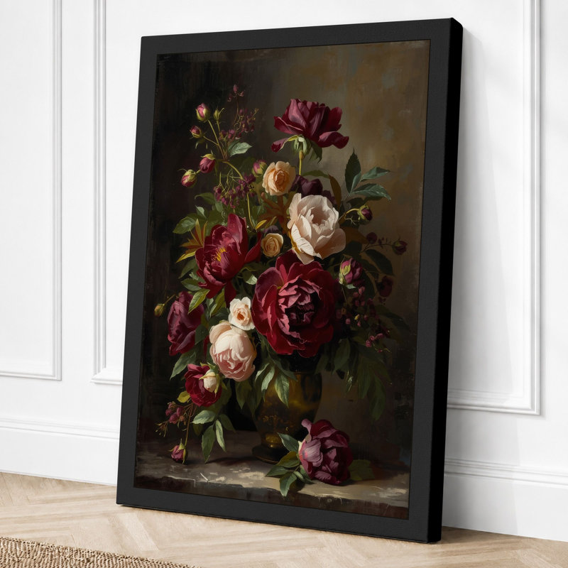 Roses in Full Bloom Botanical - Wrapped Canvas, 24x16 - 61.0 x 40.6 cm, Black Border
