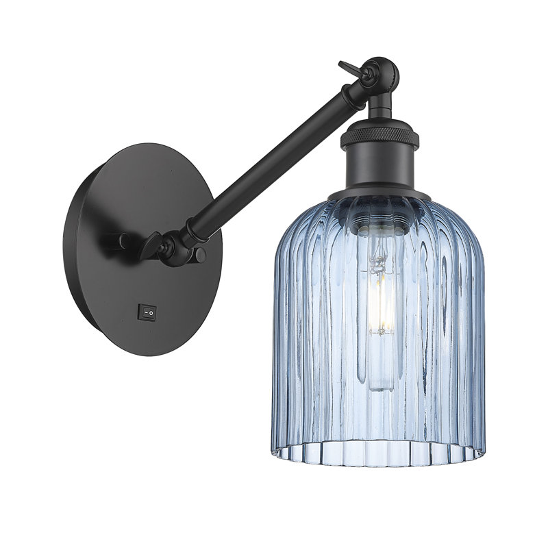 Fiennes Armed Sconce, Matte Black, Princess Blue