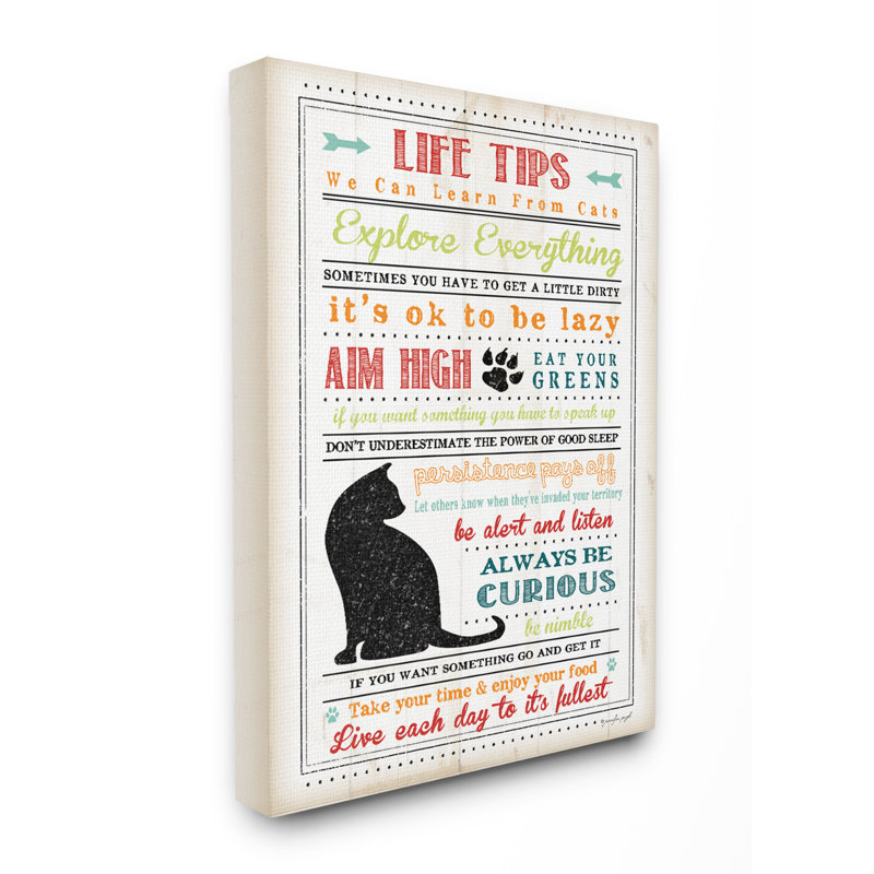 «Pet Life Tip from Cats», reproduction d'art textuel sur toile, H 30 po x l 24 po, Toile tendue