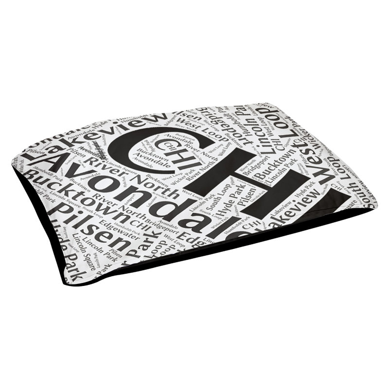 Coussin de chien « districts », Grand (l 40 po x P 30 po x H 14 po), Noir, Chicago