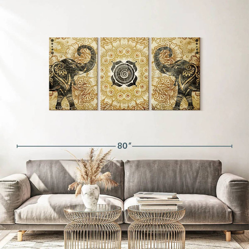 «Elephant Lotus Mandala», reproduction sur toile, H 27 po x l 56 po x P 1,25 po