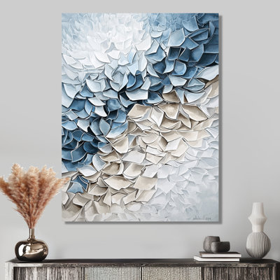 Blue And White Flower Petals River - Abstract Cubism Wall Art Print