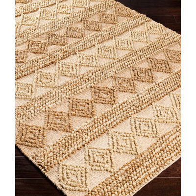 Tapis en jute tissé à la main, 5,2 x 7,9 pi, 100% fibre naturelle, sans velours, épaisseur: 0,2 po | Beige et couleur chameau | Durable, facile à nettoyer, idéal pour le salon et la chambre à coucher | Aspirateur, conception écologique