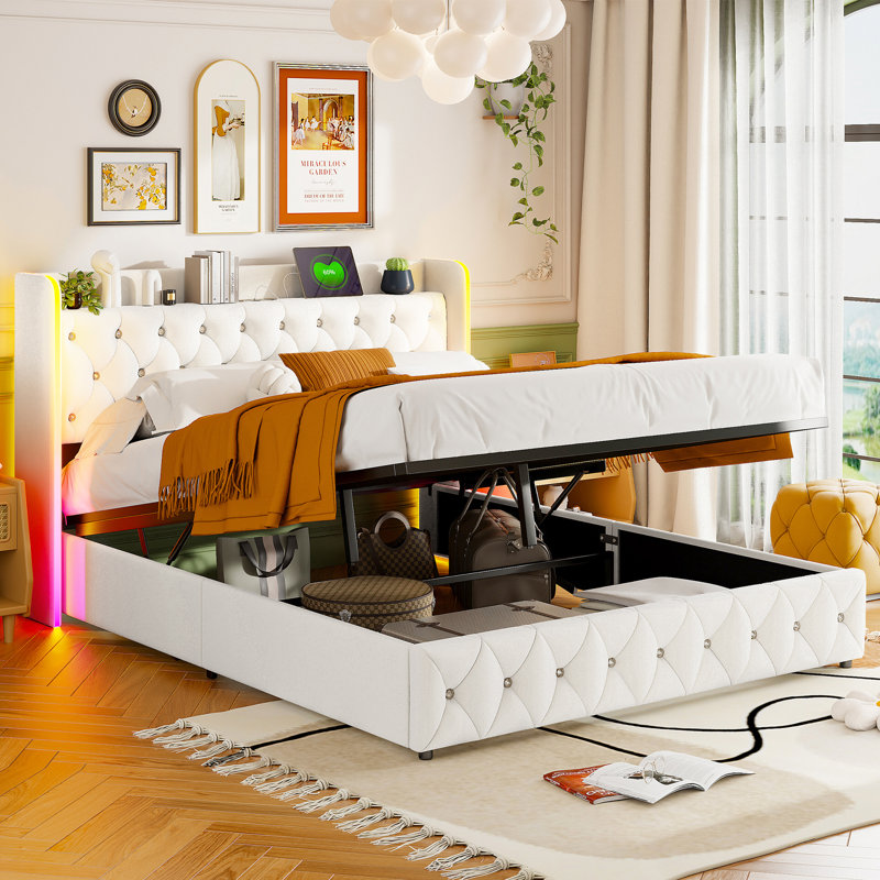 Upholstered Velvet Lift Up Storage Bed, Double (4'6)