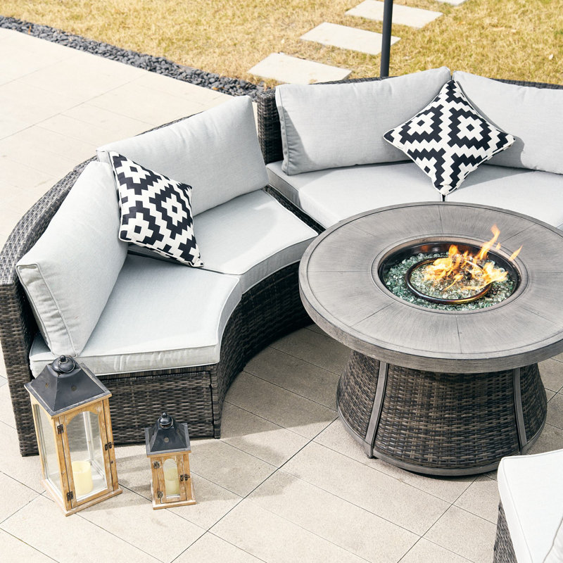 Orsin 9 Piece Outdoor Conversation Set With Fire Pit Table
