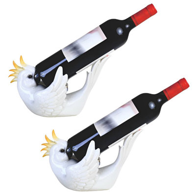 "2-PC Set" ICE ARMOR 10.25"W White Parrot Wine Rack Bottle Holder Dining Room Figurine Statue Sculpture Ornament Decoration Home/Room Decor and Unique Gift Ideas for Housewarming, Holidays and Birthdays Great Collectible Addition