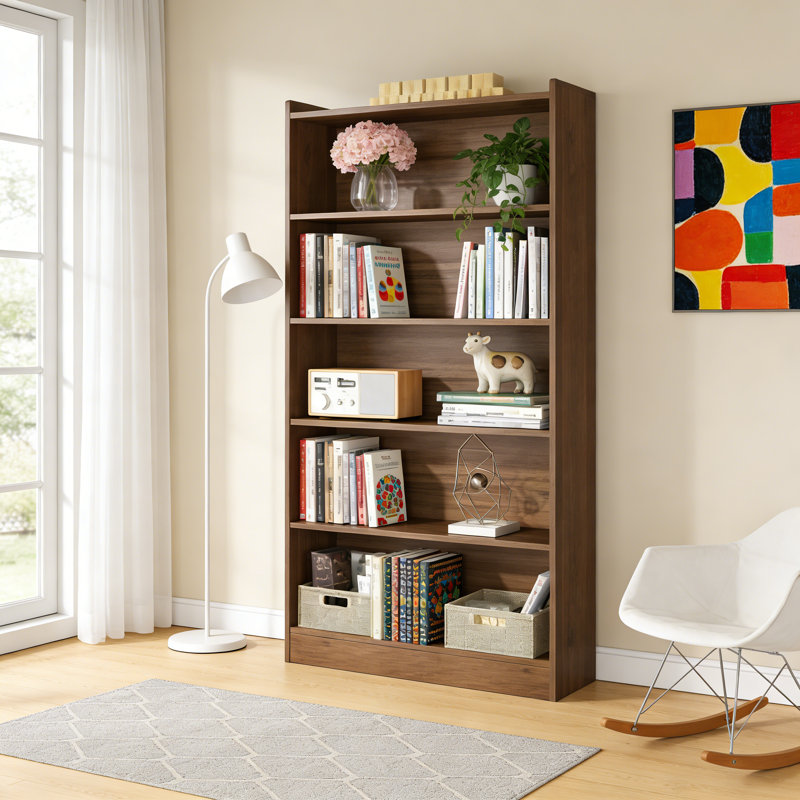Wood Bookcase, 72" Tall Bookshelf with 6-Tier Open Storage Shelves, Brown