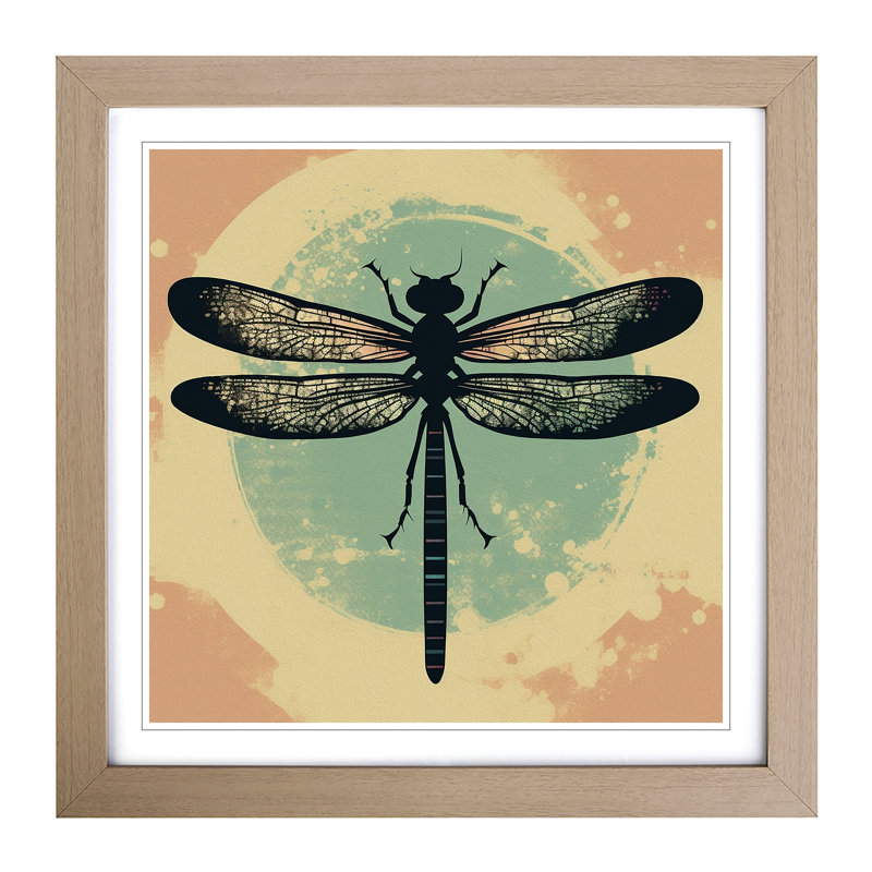 Dragonfly Retro Framed Print, Oak