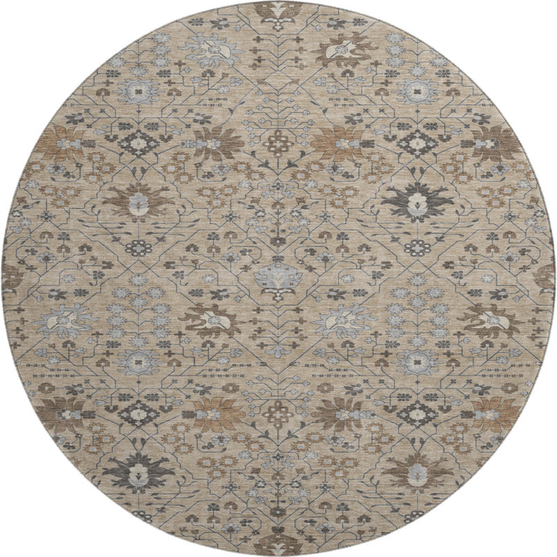 Tapis oriental lavable à la machine de qualité supérieure AMF1009 Colmenero, Rond 8 pi