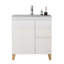 Ensemble de meuble-lavabo moderne avec lavabo, meuble-lavabo avec 1 porte et 2 tiroirs, système de rangement doux, conception sans poignée, pieds en bois massif naturel, facile à assembler