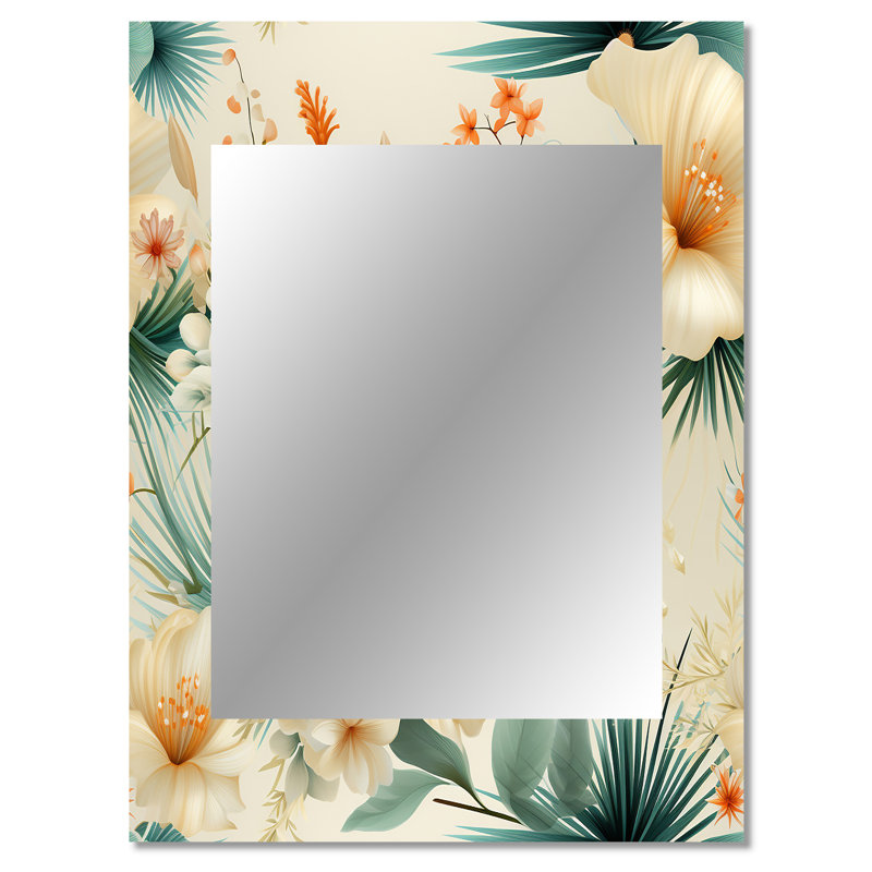 Amania Seashell Serenity Tropical Pattern - Coastal Decorative Wall Mirror, Nautical Mirror, Printed Metal Art, 40" x 30"