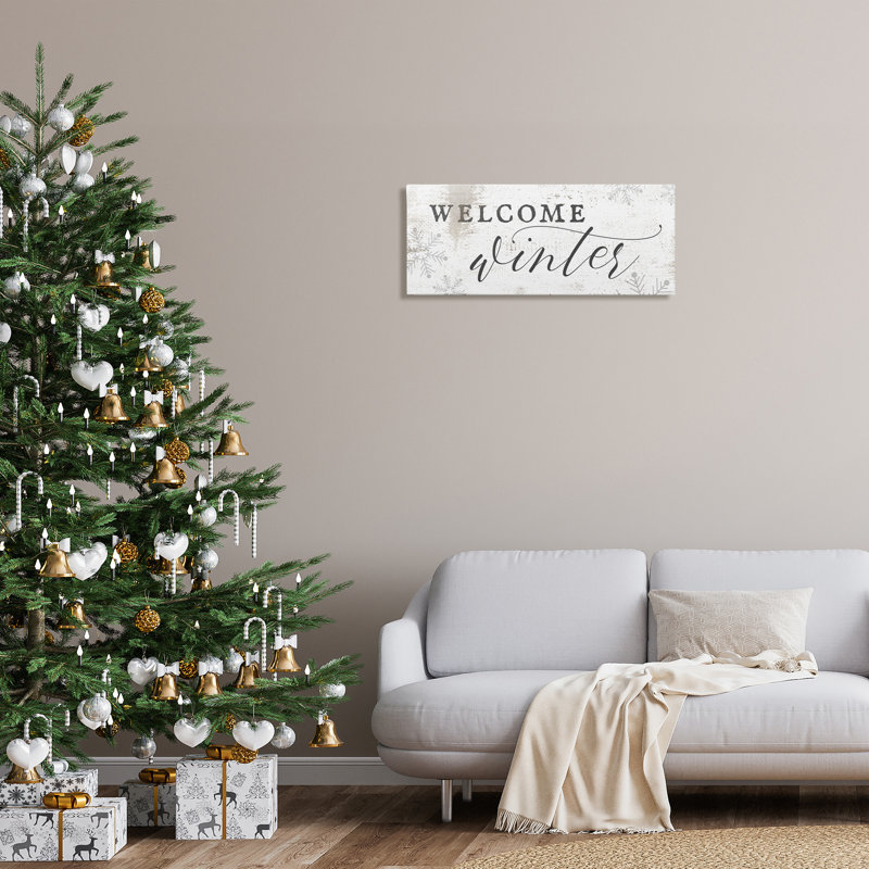 Welcome Winter Phrase Geometric Snowflake Pattern, 13" H x 30" W