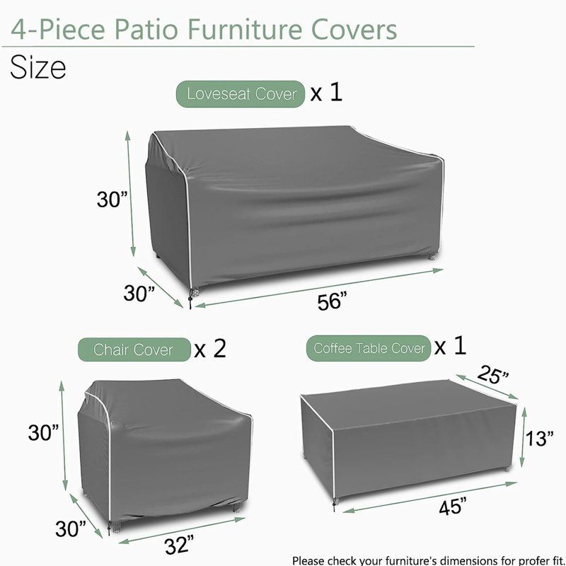 Outdoor Conversation Set Cover, 30" H x 56" W x 30" D, Gray