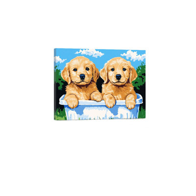 Art mural 24 po x 36 po, décoration murale en toile à dos en bois brun avec chiots mignons