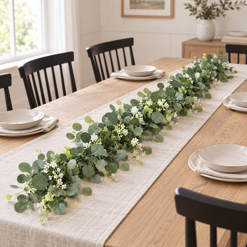 Ensemble de 6 guirlandes d'eucalyptus artificiel avec fleurs blanches, vignes verdoyantes de 69 po pour arche de mariage, manteau de cheminée et décoration de table