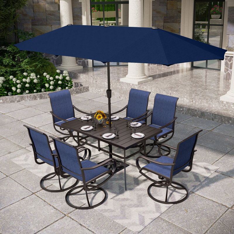 Sutiya 6 - Person Metal Patio Dining Set with Rectangular Table, Blue