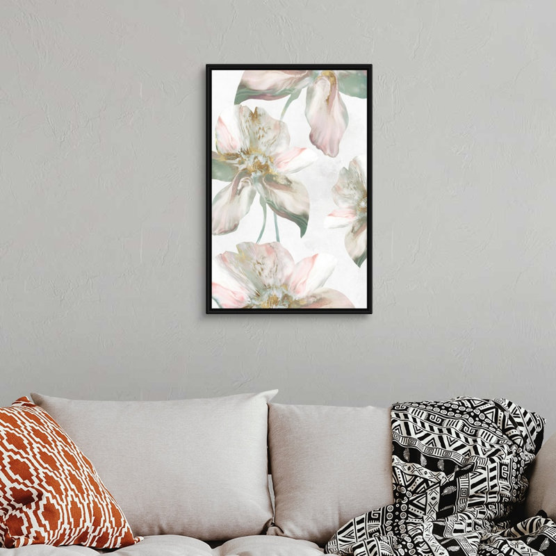 «Silk Blush II» par Eva Watts - reproduction d'art sur toile, Cadre noir, H 20 po x l 14 po x P 1,75 po