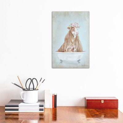 Cow In A Tub by Debi Coules - Wrapped Canvas Print