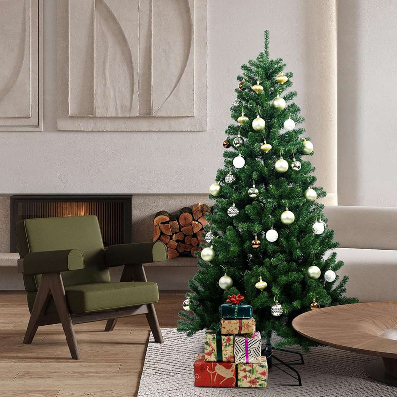 5.9ft Prelit Artificial Hinged Christmas Tree with 650 Branch Tips for Xmas Home Decoration