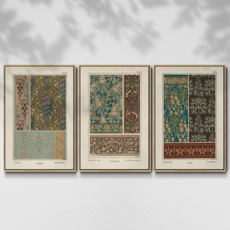 Ensemble de 3 pièces encadrées sur toile Nouveau, H 27 po x l 54 po, Argent