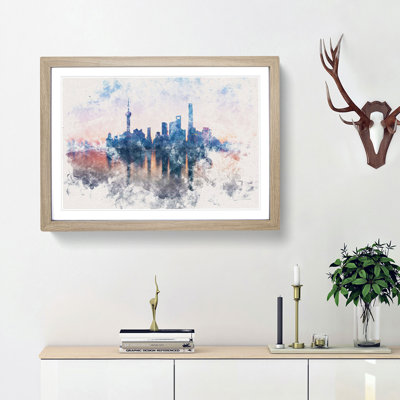 View Of Shanghai In China Watercolour - Framed Print