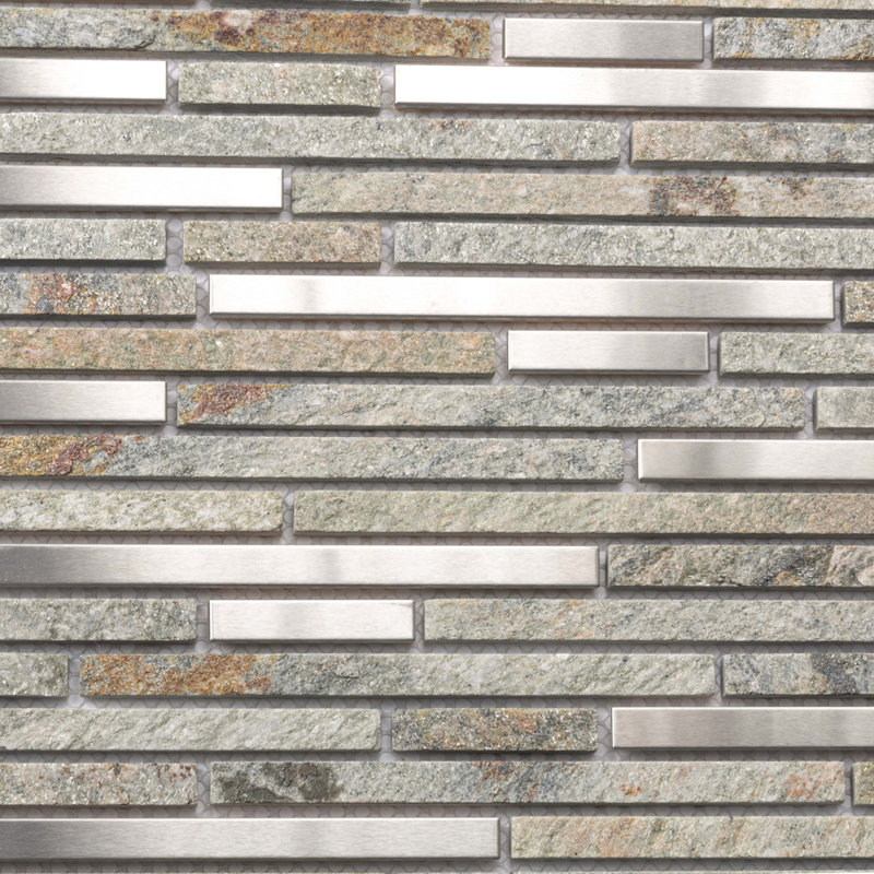 11.8" X 11.8" Waterfall Linear Glass And Stone Mosaic Tile