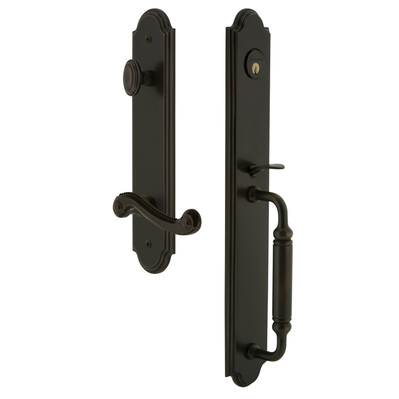 Ensemble de poignées fictives complètes une pièce Arc avec poignée en C et levier Newport Arc, Bronze intemporel, À droite
