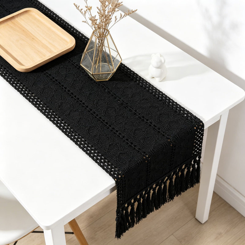 Chemin de table Boho pour cuisine, décor rustique maison de campagne, centre de table en lin de coton tissé Macrame, petit chemin de table basse pour la commode
