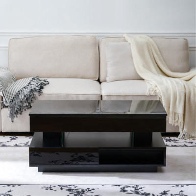 39.3" Lift Top Coffee Table With Hidden Compartment, 2 Storage Drawers And Ajustable Led Lights,Modern Multifunction Coffee Tables For Living Room, Bedroom,Office(Black)