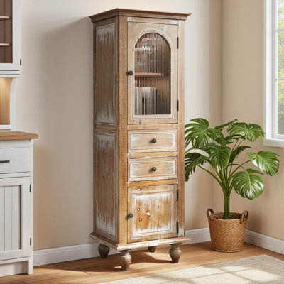Grande armoire étroite 59,25 po en bois Farmhouse avec 2 tiroirs et 2 portes