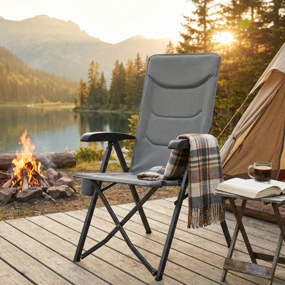 Folding Recliner Chair, Adjustable 95°-150° High Back Camping Chair With Cup Holder, Portable For Garden