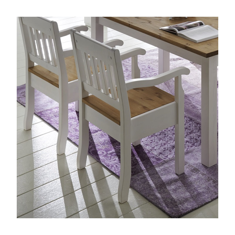 Boston 49cm H Solid Wood Slat Back Armchair, Stained White/Lacquered Brown