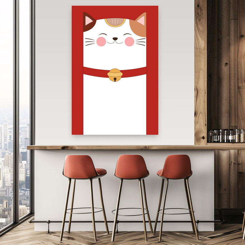 Affiche murale contemporaine Chat porte-bonheur, H 60 po x l 40 po