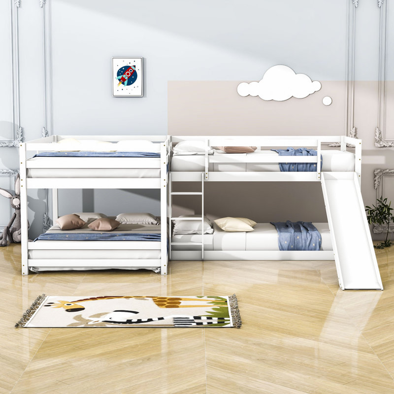 Ernaldus Full over Full and Twin over Twin L-Shaped Bunk Bed with Slide and Ladder, White