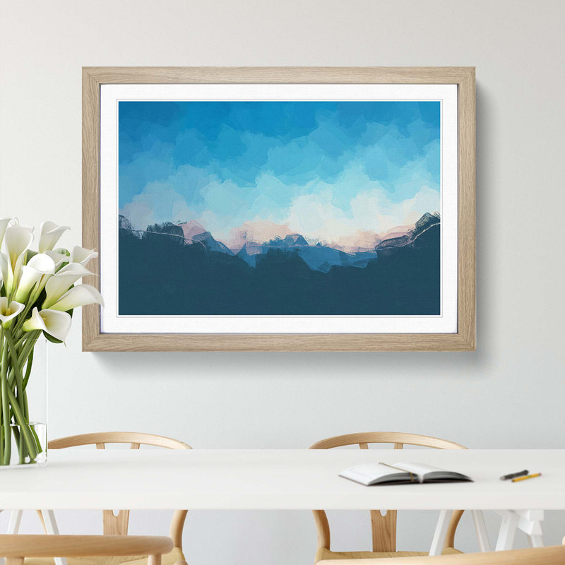 Over the Mountains in Abstract - Picture Frame Graphic Art Print, 62cm H x 87cm W x 2cm D, Oak Framed