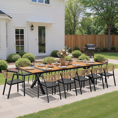 Ensemble repas pour 12 personnes en aluminium avec chaises empilables de 8 lb et trou pour parasol