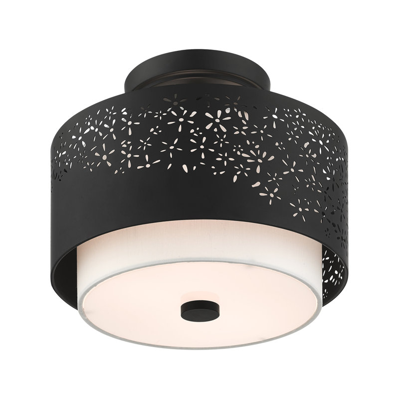 Black Steel Drum Semi-Flush Mount with Laser Cut Shade
