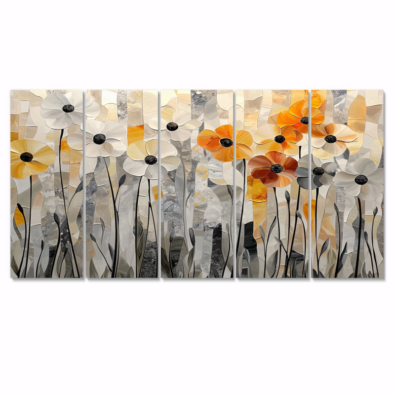 Champ de mosaïque géométrique gris coquelicots I - coquelicots - Art mural traditionnel, H 32 po x l 80 po, 5