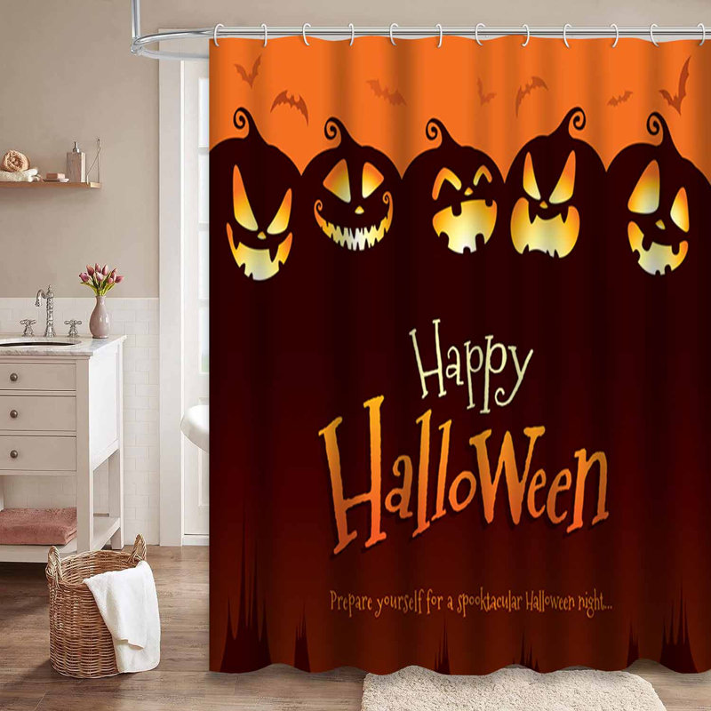 Rideau de douche citrouille d'Halloween avec 12 crochets Halloween, L 72 po x l 84 po