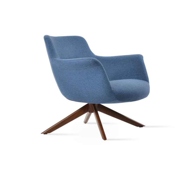 Méridienne Bottega Sword, Bleu pétrole, Noyer