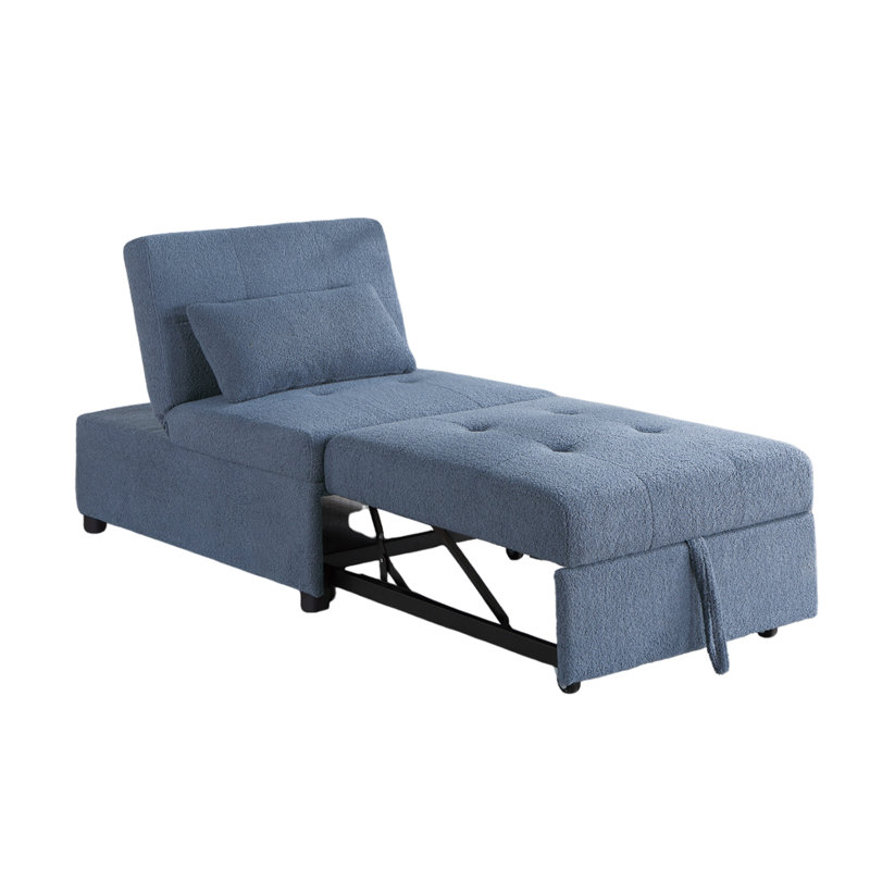Sherpa Fabric Upholstered Sleeper Sofa Chair, Blue Gray Fabric