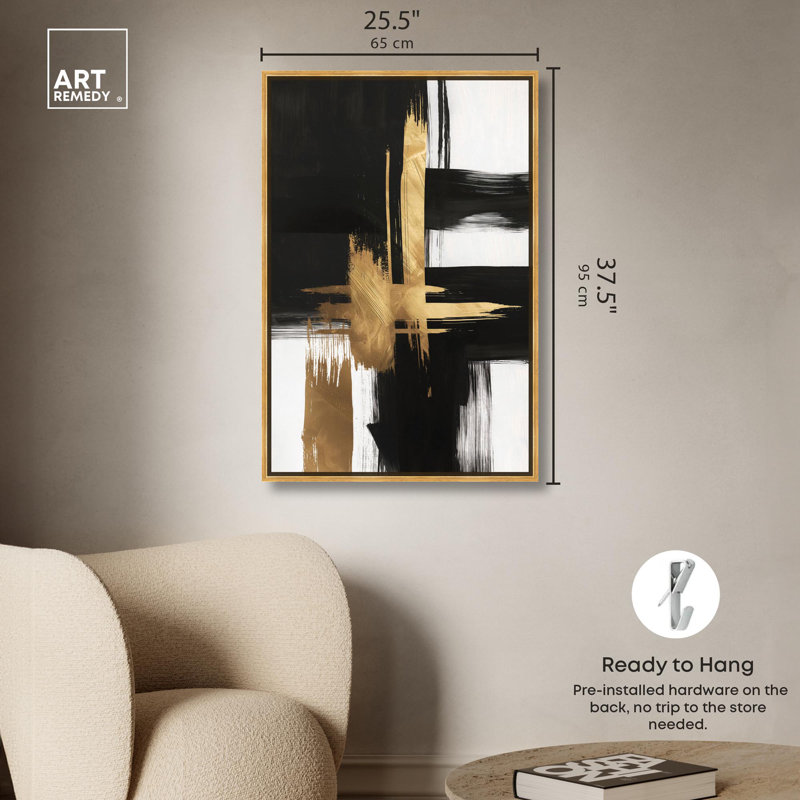 «Golden Contrast I», feuille d'or, art mural par Art Remedy, Cadre doré, H 37 po x l 25 po