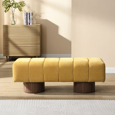 Banc en chenille jaune d'une capacité de 300 lb, sans assemblage, idéal pour l'entrée et la vie, 50 po de longueur, 17 po de hauteur, tabouret d'assemblage multifonctionnel pour chambre à coucher, mousse à haute densité de 11 po, poids