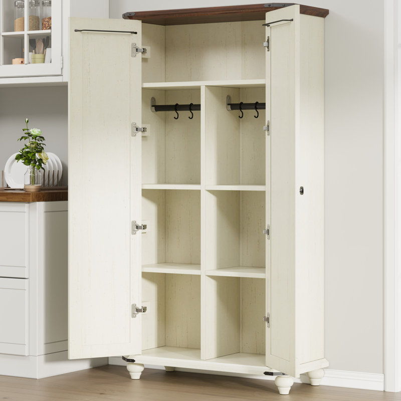 67" Farmhouse Kitchen Pantry Storage Cabinet With 2 Doors, Adjustable Shelf