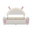 European Single & Double Velvet Bed with LED Nightlight, Upholstered Frame with Rabbit Design & Under-Bed Clearance, Pink / Beige-1806879326