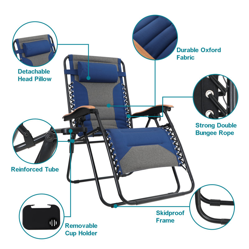 Fauteuil surdimensionné inclinable / pliable zéro gravité avec coussin, Marine