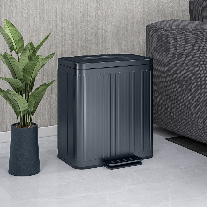 HOMCOM Dual Kitchen Bin, 2 x 20L Double Bin for Recycling and Waste, Black