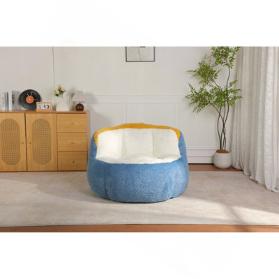 Oversized Bean Bag Chairs,Multicolor Faux Fur Couch Filled with Shredded Sponge,Large Lounger Sofa For Living Room,No Assembly Required , Blue+White+Yellow