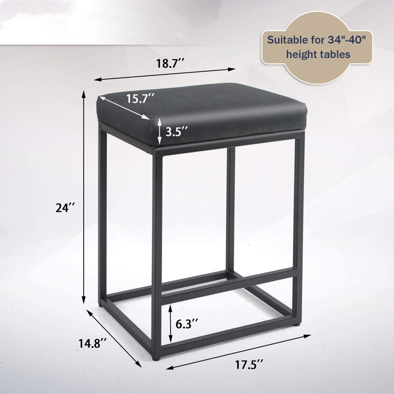 Jadwiga Upholstered Counter Stool with Metal Frame, Black, Bar Stool (30" Seat Height), 2
