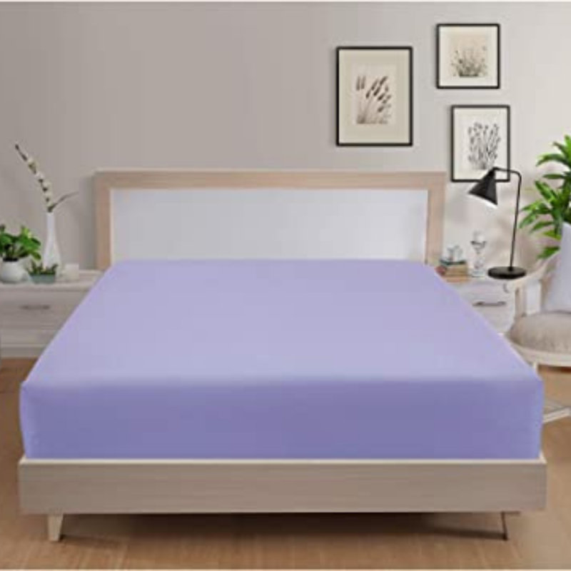 Ensemble de draps en 100 % percale de coton à densité de tissage de 300 fils, Drap-housse pour lit simple TG, Lilas